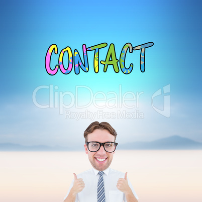 Composite image of geeky businessman with thumbs up