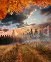 Composite image of autumn leaves