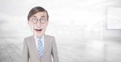 Composite image of geeky businessman