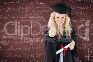 Composite image of teenage girl celebrating graduation with thum