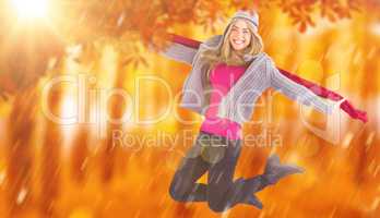 Composite image of pretty blonde posing in winter clothes