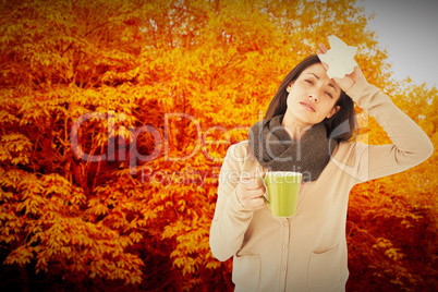 Composite image of sick woman having a migraine