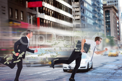 Composite image of running businessman