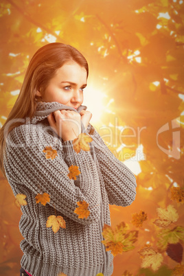 Composite image of pretty girl in winter jumper