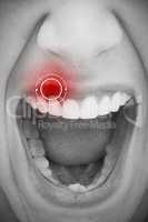 Composite image of close up of female mouth shouting