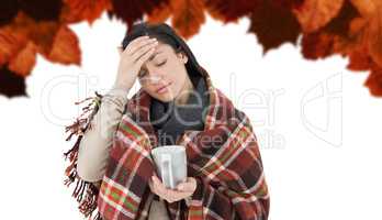 Composite image of sick woman having a migraine