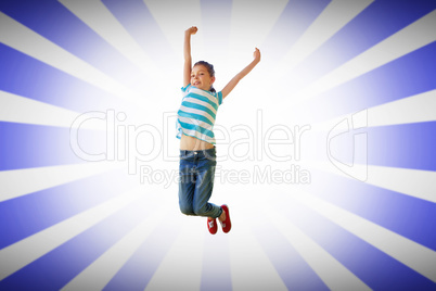 Composite image of cute little girl jumping up