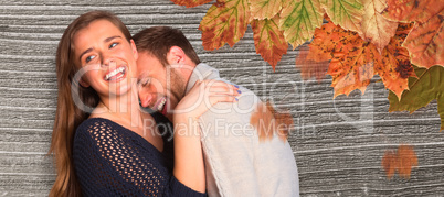 Composite image of close up of happy young couple