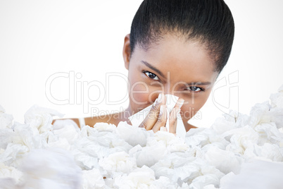 Composite image of woman has a cold