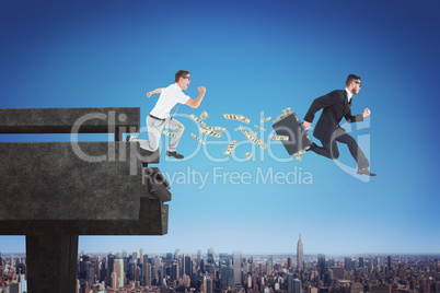 Composite image of running businessman