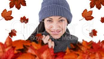 Composite image of attractive brunette looking at camera wearing