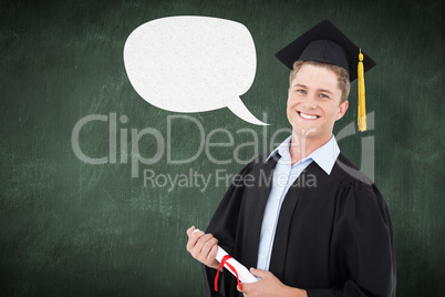 Composite image of a smiling man with a degree in hand as he loo