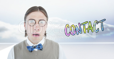 Composite image of geeky hipster looking surprised at camera