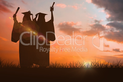 Composite image of two women celebrating their graduation