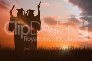 Composite image of two women celebrating their graduation