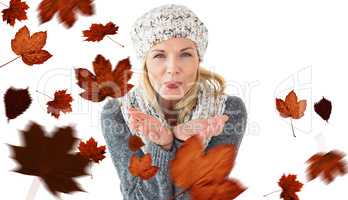 Composite image of happy winter blonde