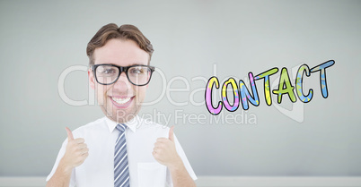 Composite image of geeky businessman with thumbs up