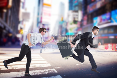 Composite image of running businessman