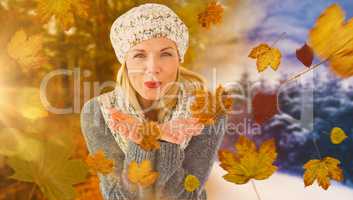 Composite image of happy winter blonde