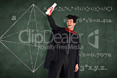 Composite image of happy attractive boy after his graduation