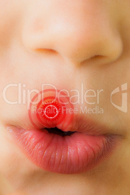 Composite image of close up of childs mouth pouting