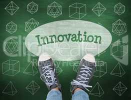 Innovation against green chalkboard