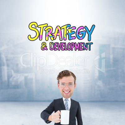 Composite image of geeky businessman holding mug