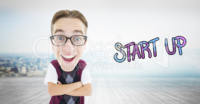 Composite image of geeky businessman