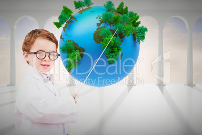 Composite image of cute pupil in lab coat