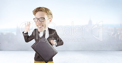 Composite image of nerd smiling and waving