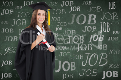 Composite image of a smiling woman with her degree as she looks