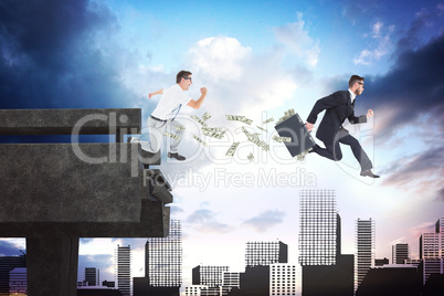 Composite image of running businessman