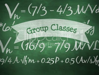 Group classes against green chalkboard