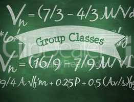 Group classes against green chalkboard