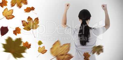 Composite image of depressed woman standing back to camera