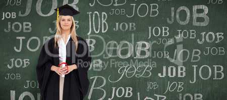 Composite image of blonde student in graduate robe