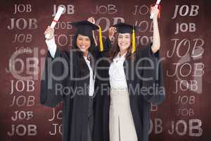 Composite image of two women celebrating their graduation