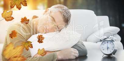 Composite image of man resting on cushion