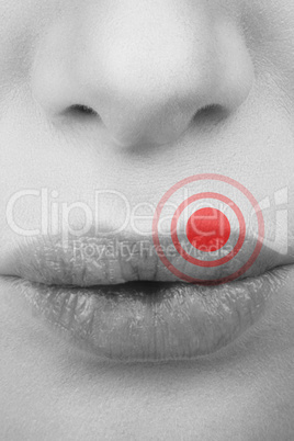 Composite image of close up of female mouth kissing