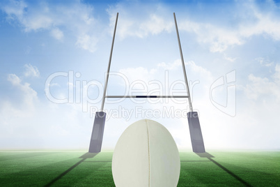 Composite image of close-up of rugby ball