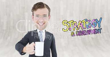 Composite image of geeky businessman holding mug