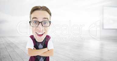 Composite image of geeky businessman