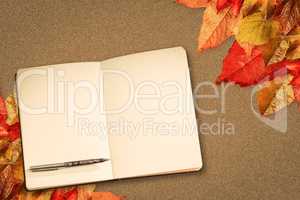 Composite image of notebook and pen