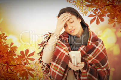 Composite image of sick woman having a migraine
