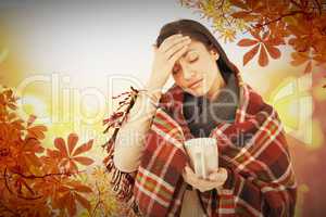 Composite image of sick woman having a migraine