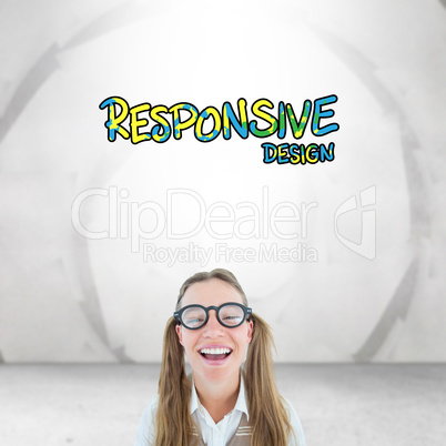 Composite image of female geeky hipster smiling at camera