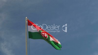 Hungary flag in front of blue sky