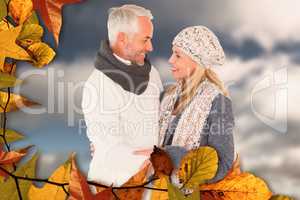 Composite image of cute happy couple romancing