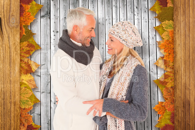 Composite image of cute happy couple romancing