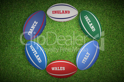Composite image of six nations rugby balls